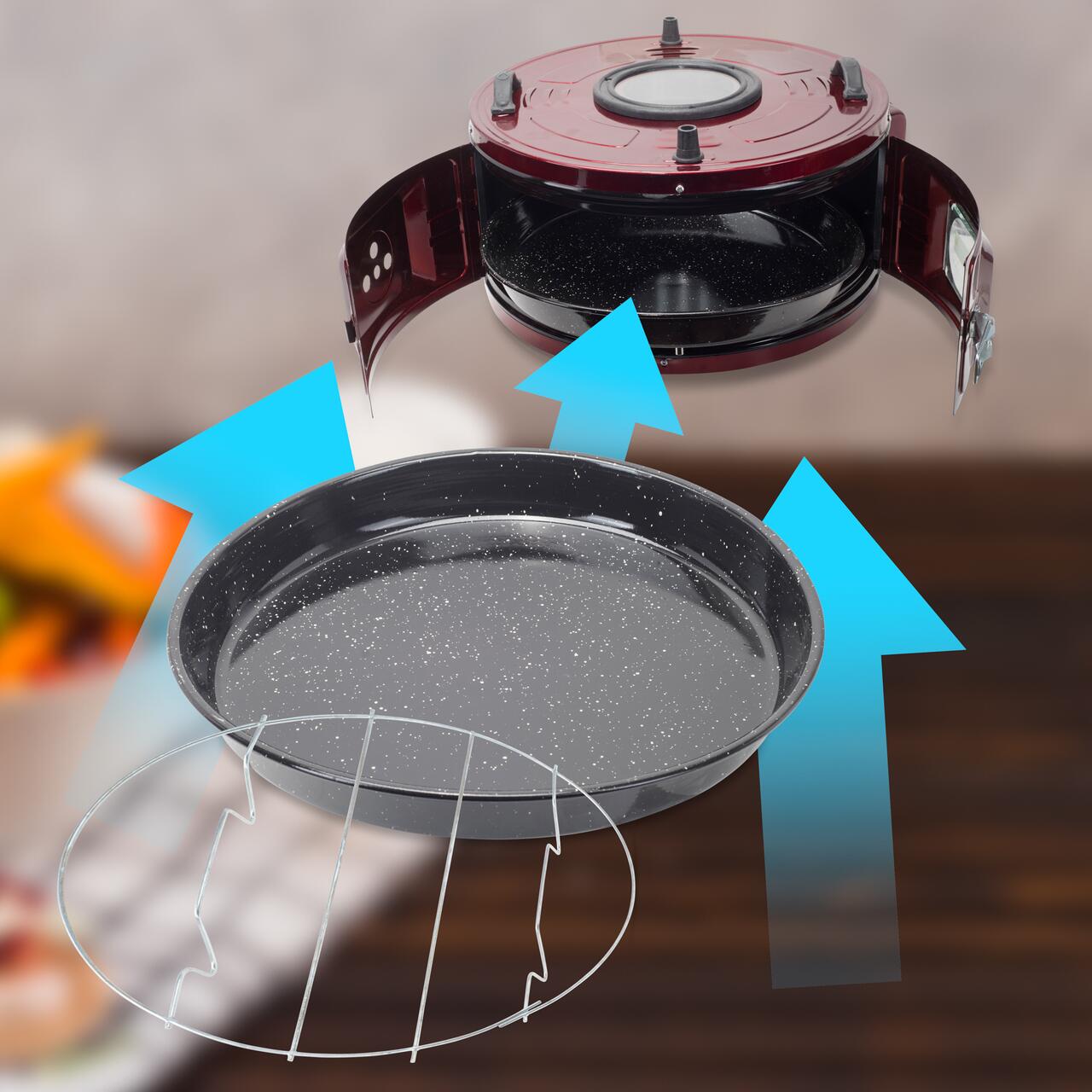Cuptor electric rotund cu termostat Ertone MN-9010VS, Putere: 220-230V, 50Hz, 2 rezistente electrice 2 x 650W, capacitate 40l, indicator luminos, Visiniu