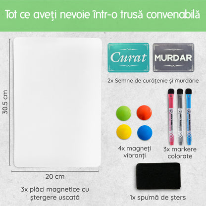Set 3 Table Magnetice Frigider cu Markere și Magneți