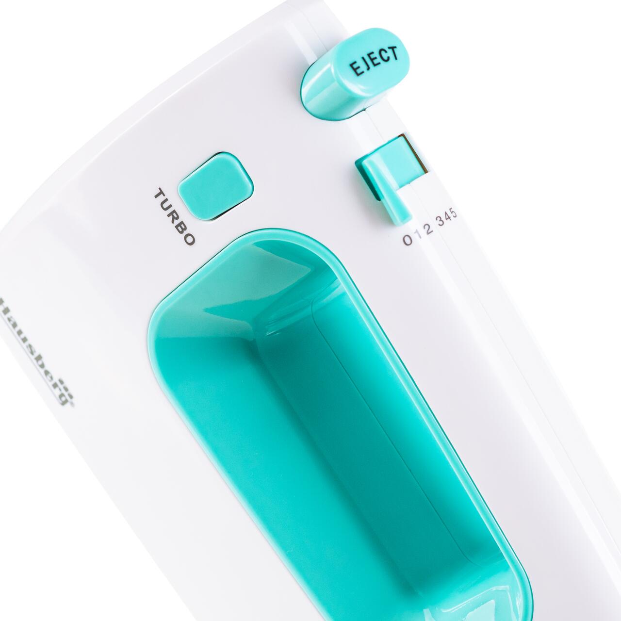 Mixer de mana Hausberg HB-4120BL, 300W ,5 viteze, Functie Turbo, Teluri si carlige metalice, Bleu/Alb