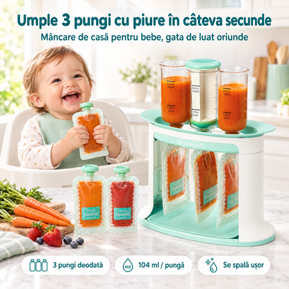 Stație de umplere piure pentru bebeluși cu 5 pungi reutilizabile