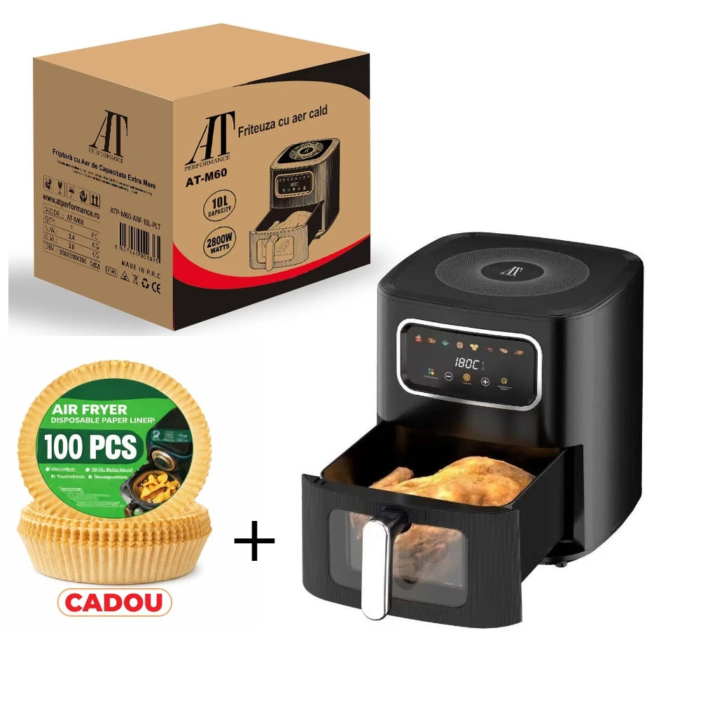 Friteuză cu Aer Cald 10L – 2800W, Capacitate Extra Mare, Control Digital, AT-M60