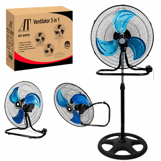 At Performance Vezi toate produsele Ventilator 3 în 1 AT PERFORMANCE® AT-2055, 65W, 18 Inch, Podea, Perete și Picior, 3 Viteze, Oscilație, Reglabil pe Înălțime