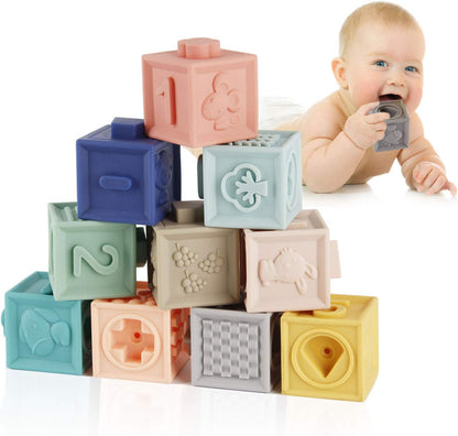 Set 12 Blocuri senzoriale moi pentru copii, 5 x 5 x 5 cm, Multicolor