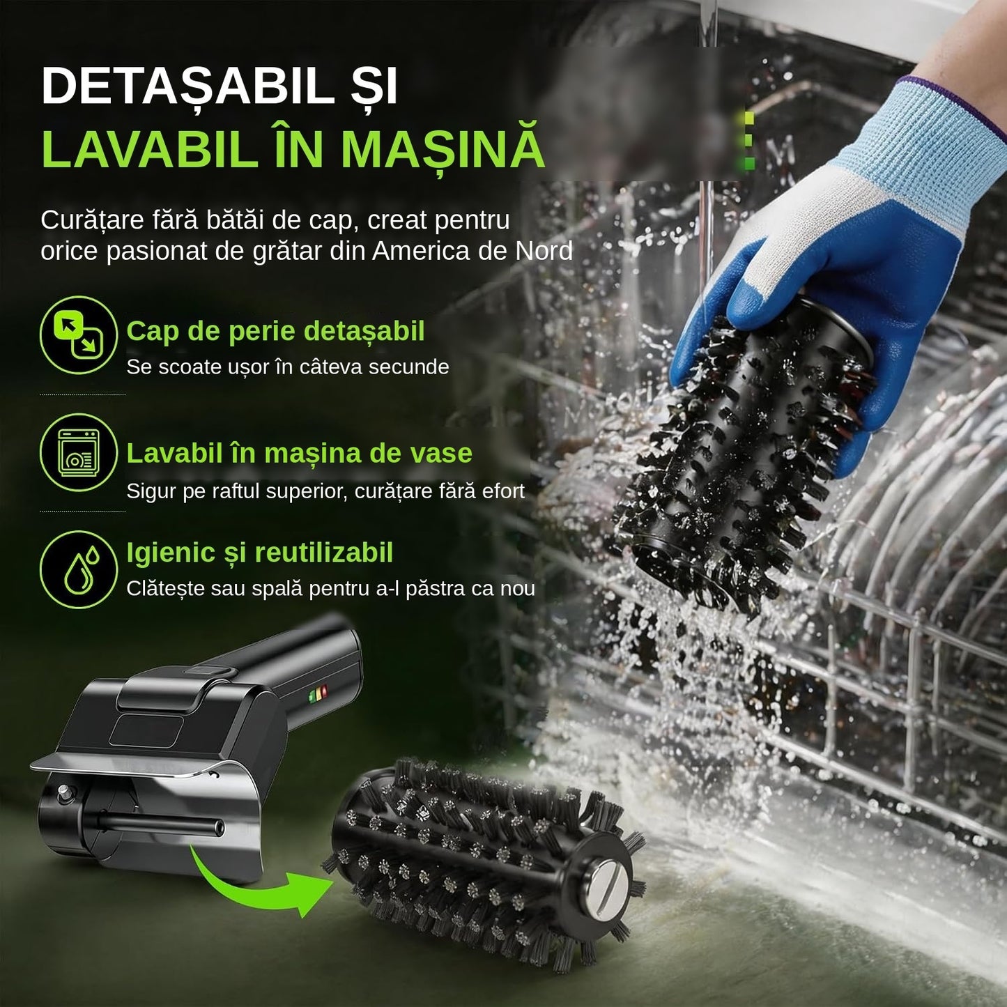 Perie Electrică pentru Grătar Wireless, Peri Oțel Inox 304