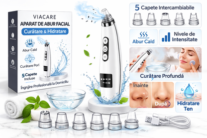 Aspirator electric pentru puncte negre, 5 niveluri de absorbtie, 5 capete interschimbabile, curatarea porilor, USB reincarcabil