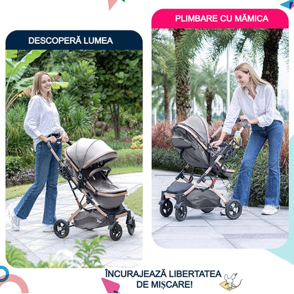 Cărucior 2 în 1 – Pliabil, Reversibil, 0-36 Luni, max. 15 kg