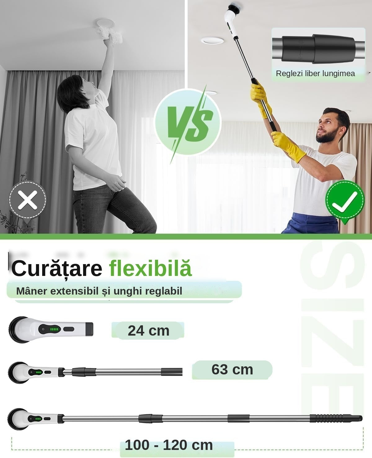 Perie Electrică Rotativă Wireless, 9 Capete, Autonomie 90 min