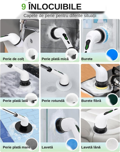 Perie Electrică Rotativă Wireless, 9 Capete, Autonomie 90 min