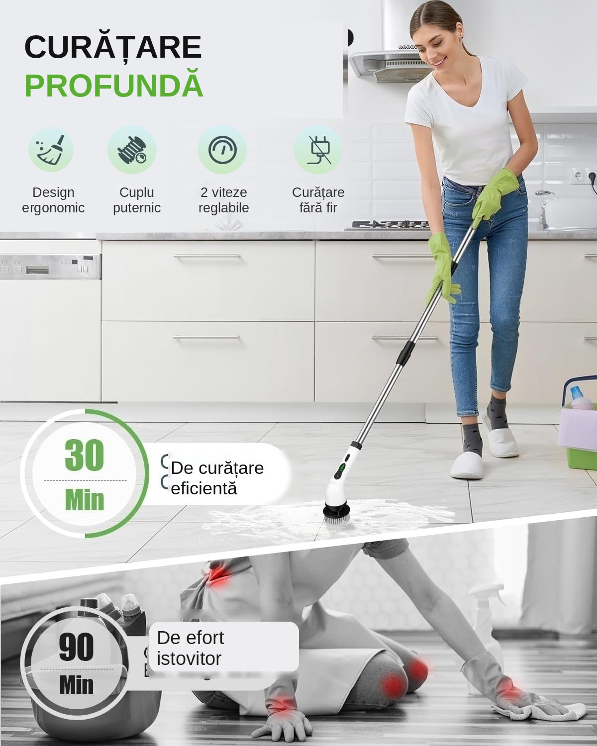 Perie Electrică Rotativă Wireless, 9 Capete, Autonomie 90 min