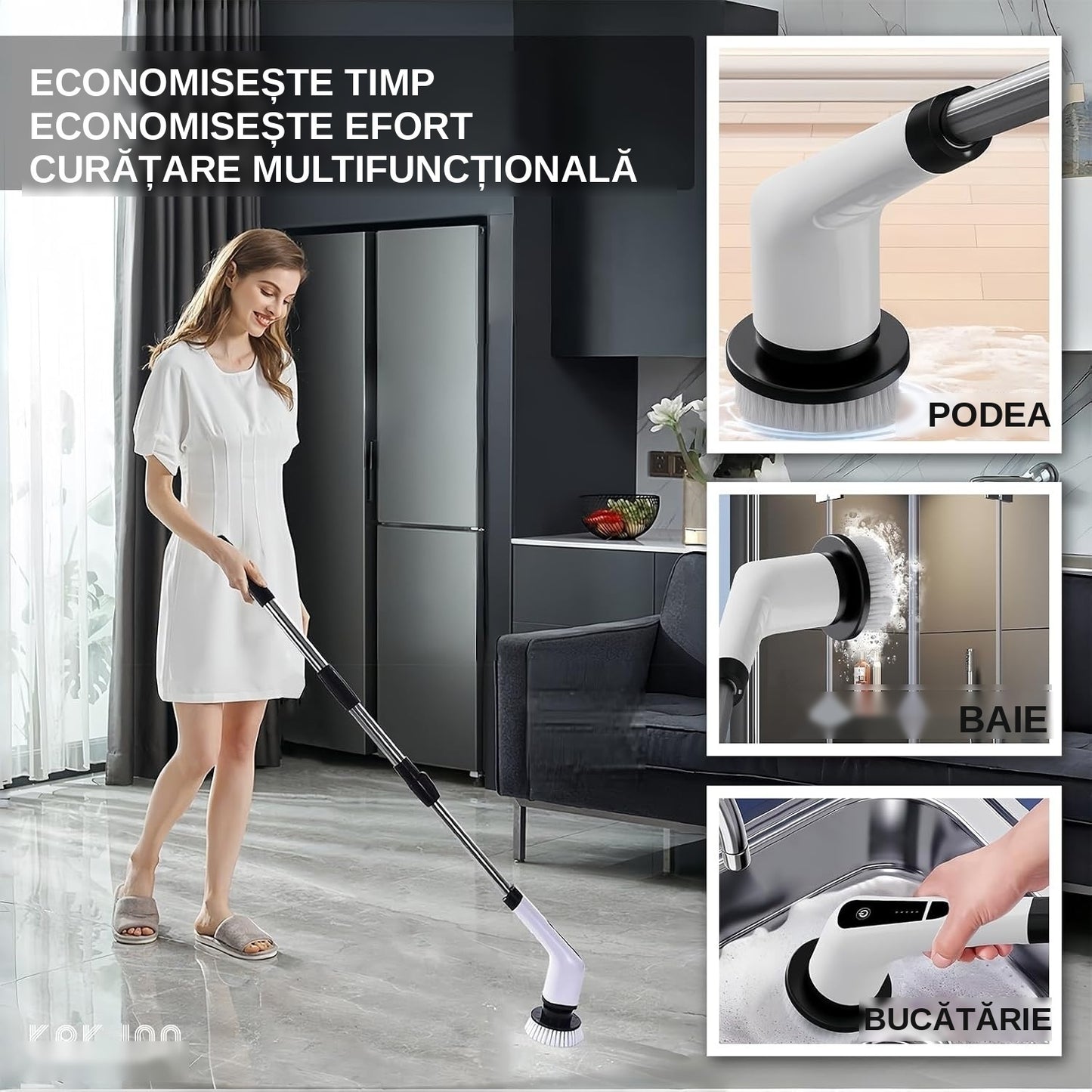 Perie Electrică Rotativă Wireless, 9 Capete, Autonomie 90 min