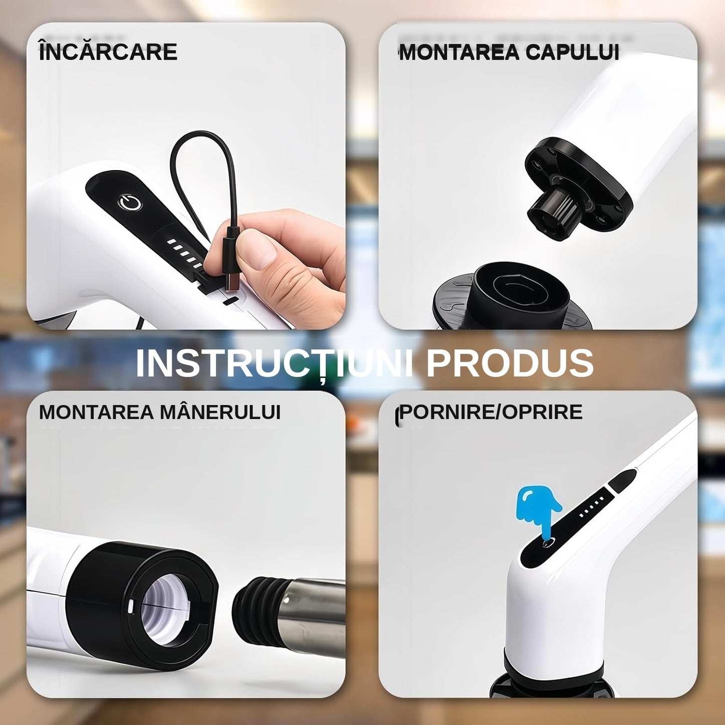 Perie Electrică Rotativă Wireless, 9 Capete, Autonomie 90 min