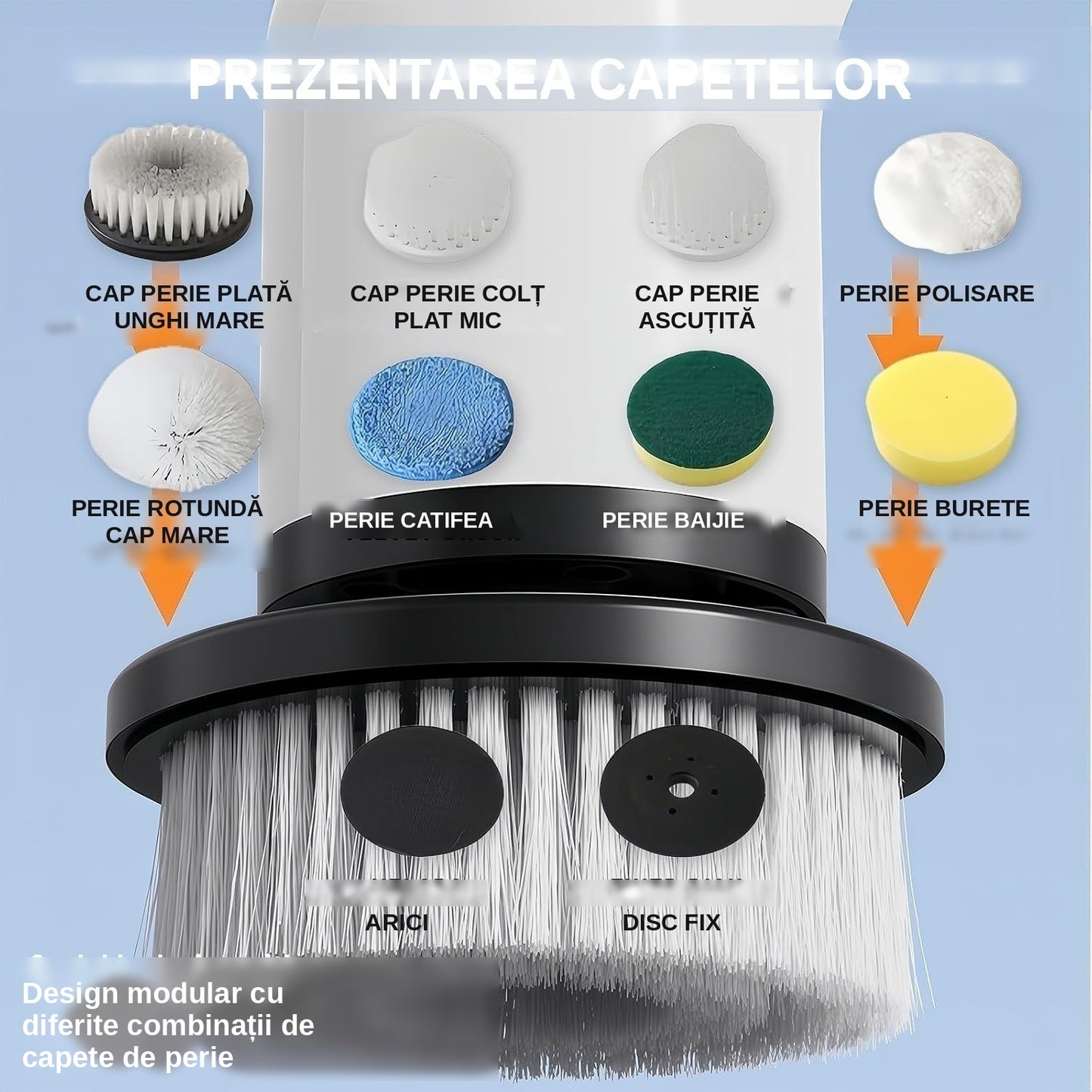 Perie Electrică Rotativă Wireless, 9 Capete, Autonomie 90 min