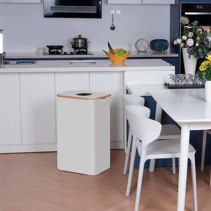 Cos multifunctional 100L pentru reciclare sticle PET si depozitare rufe, cadru elegant din bambus, sac textil detasabil, ideal pentru baie, bucatarie sau balcon