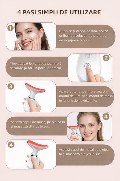 Aparat Cosmetic pentru Fata si Gat cu LED 7 Culori si EMS – Masaj Lifting & Ingrijire pentru Fermitatea Pielii