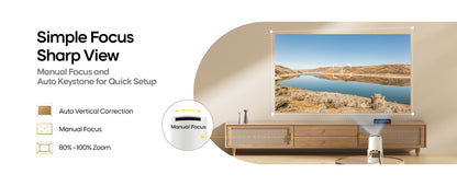 Mini Proiector Portabil Smart 4K, WiFi 6 și Bluetooth 5.4 — cu Aplicații Încorporate, Corecție Automată Keystone, Rotire 180°