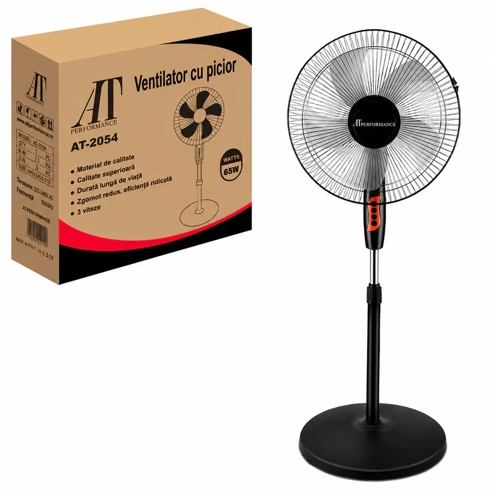 At Performance Vezi toate produsele Ventilator cu Picior AT PERFORMANCE® AT-2054, 65W, 16 Inch, 3 Viteze, Oscilație Automată, Înălțime Reglabilă