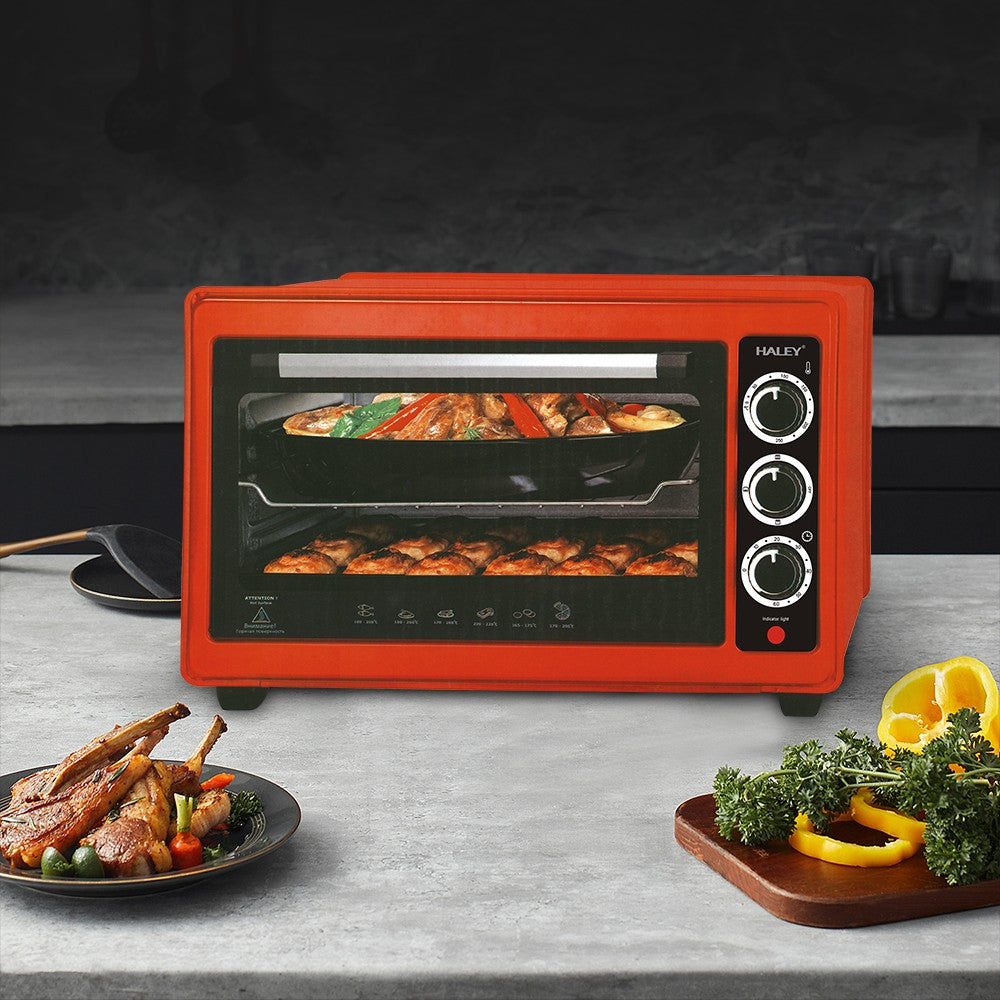 Cuptor cu Microunde HALEY 2000W, 48L – Roșu, Încălzire 360°, Design Separabil, Timer, Tuburi 304, Operare Simplă