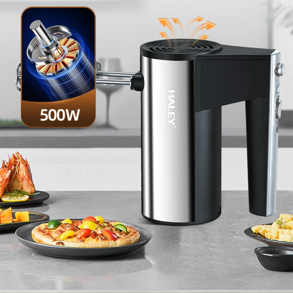 Mixer de Mână din Inox HALEY HY-1663 500W – 5 Viteze, Silențios, Motor Puternic, Accesorii Incluse