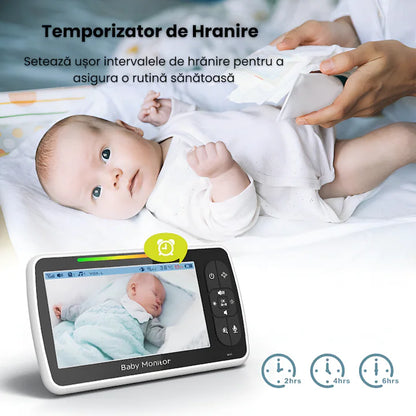Baby Monitor Video 5" cu Cameră Rotativă 355°, Vedere Nocturnă