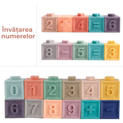 Set 12 Blocuri senzoriale moi pentru copii, 5 x 5 x 5 cm, Multicolor