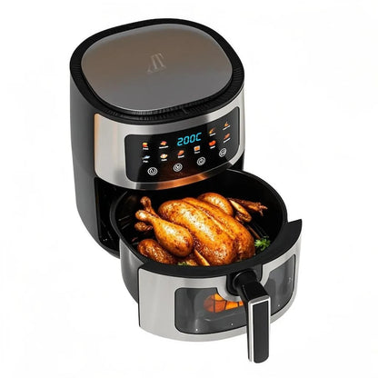 Friteuza cu Aer Cald 8L, 10 Programe Smart, 1400W, Panou Tactil, Circulație 3D Aer Fierbinte, Teflon Non-Stick + 50 Bucăți Hârtie de Copt