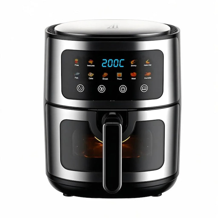 Friteuza cu Aer Cald AT PERFORMANCE® 8L, 10 Programe Smart, 1400W, Panou Tactil, Circulatie 3D Aer Fierbinte, Teflon Non-Stick + 50 Bucati Hartie de Copt