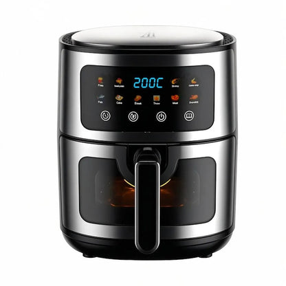 Friteuza cu Aer Cald 8L, 10 Programe Smart, 1400W, Panou Tactil, Circulație 3D Aer Fierbinte, Teflon Non-Stick + 50 Bucăți Hârtie de Copt
