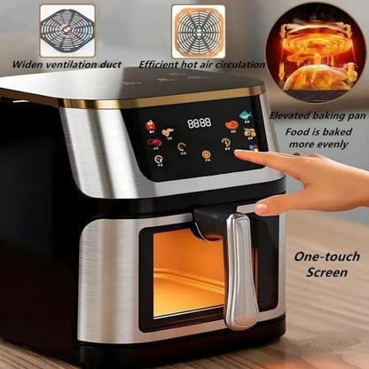 Friteuza cu Aer Cald 10L AT PERFORMANCE® 2400W | Display Digital Touch | 8 Programe | Geam Transparent | Negru
