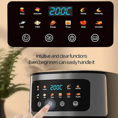 Friteuza cu Aer Cald 8L, 10 Programe Smart, 1400W, Panou Tactil, Circulație 3D Aer Fierbinte, Teflon Non-Stick + 50 Bucăți Hârtie de Copt