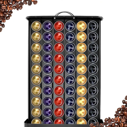 Suport Organizator 50 Capsule Cafea, cu Sertar, Metal, Negru