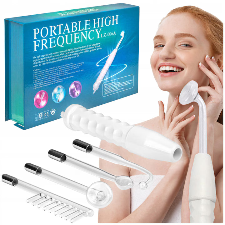 Darsonval cu Frecvență Înaltă pentru Față și Scalp — Ozonizator Cosmetic Anti-Acnee, Lifting & Stimulator Păr, 4 Electrozi