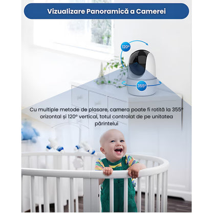 Baby Monitor Video 5" cu Cameră Rotativă 355°, Vedere Nocturnă