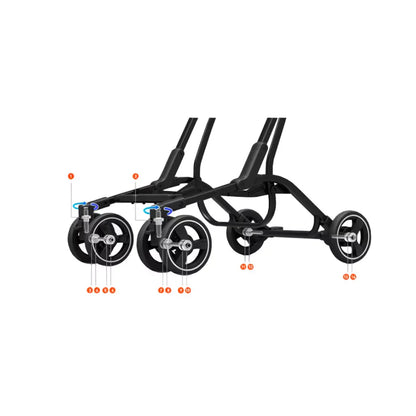 Cărucior copii pliabil AT PERFORMANCE® – Ultra compact, 5 kg, aluminiu, 6-36 luni, ideal pentru avion, negru