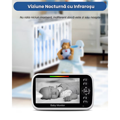 Baby Monitor Video 5" cu Cameră Rotativă 355°, Vedere Nocturnă