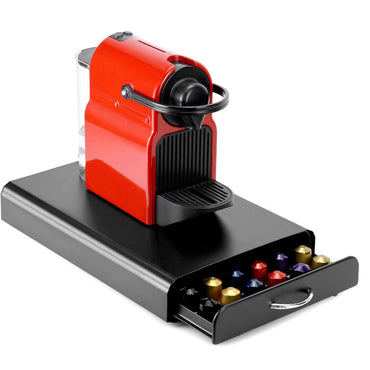 Suport Organizator 50 Capsule Cafea, cu Sertar, Metal, Negru