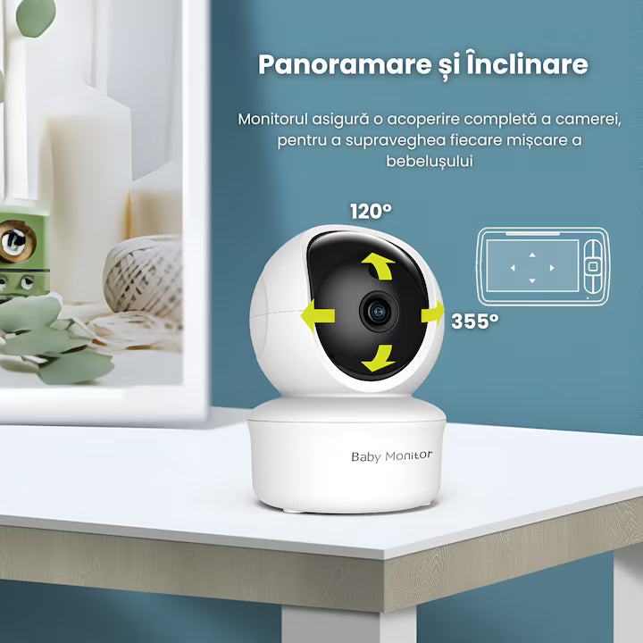 Baby Monitor Video 5" cu Cameră Rotativă 355°, Vedere Nocturnă