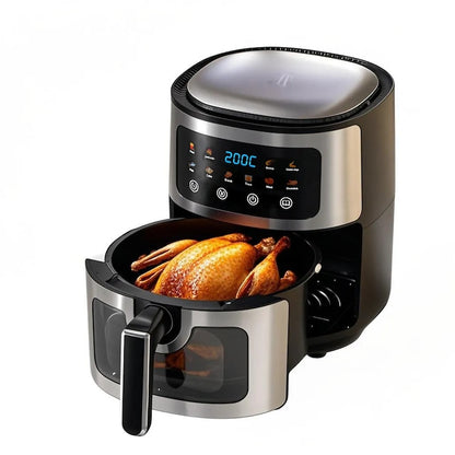 Friteuza cu Aer Cald 8L, 10 Programe Smart, 1400W, Panou Tactil, Circulație 3D Aer Fierbinte, Teflon Non-Stick + 50 Bucăți Hârtie de Copt