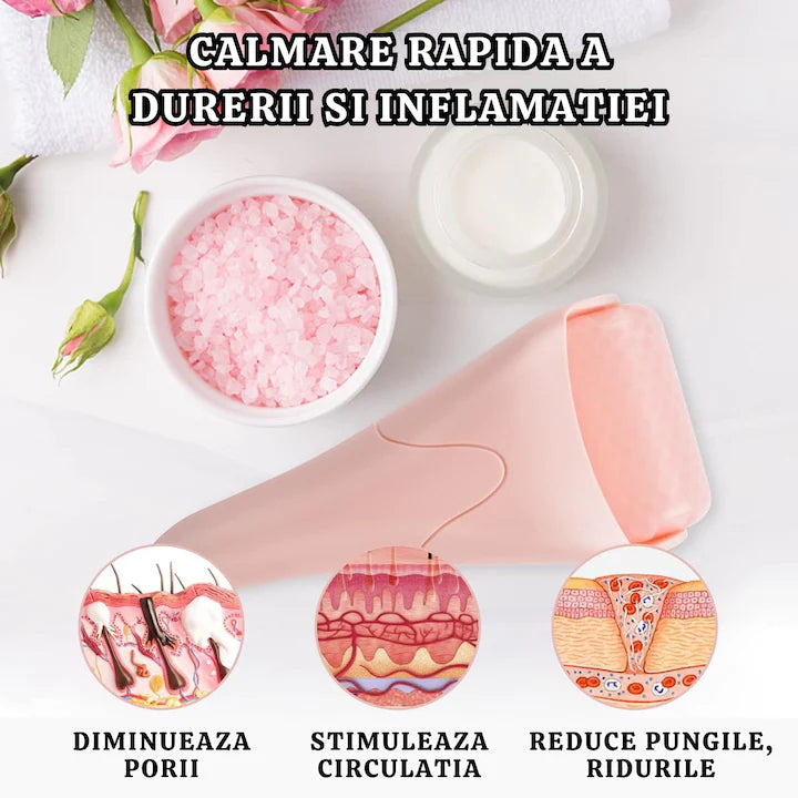 Set Îngrijire Facială 2 în 1: Perie Drenaj Limfatic și Ice Roller pentru Față și Ochi