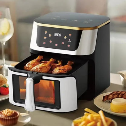 Friteuza cu Aer Cald 10L AT PERFORMANCE® 2400W | Display Digital Touch | 8 Programe | Geam Transparent | Negru