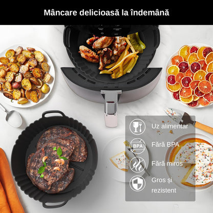 Forme Silicon Air Fryer Rotunde – Set 3 Buc, 20,5 cm, Reutilizabile, 240°C