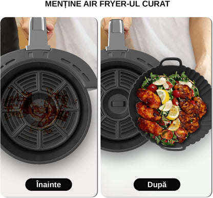 Forme Silicon Air Fryer Rotunde – Set 3 Buc, 20,5 cm, Reutilizabile, 240°C