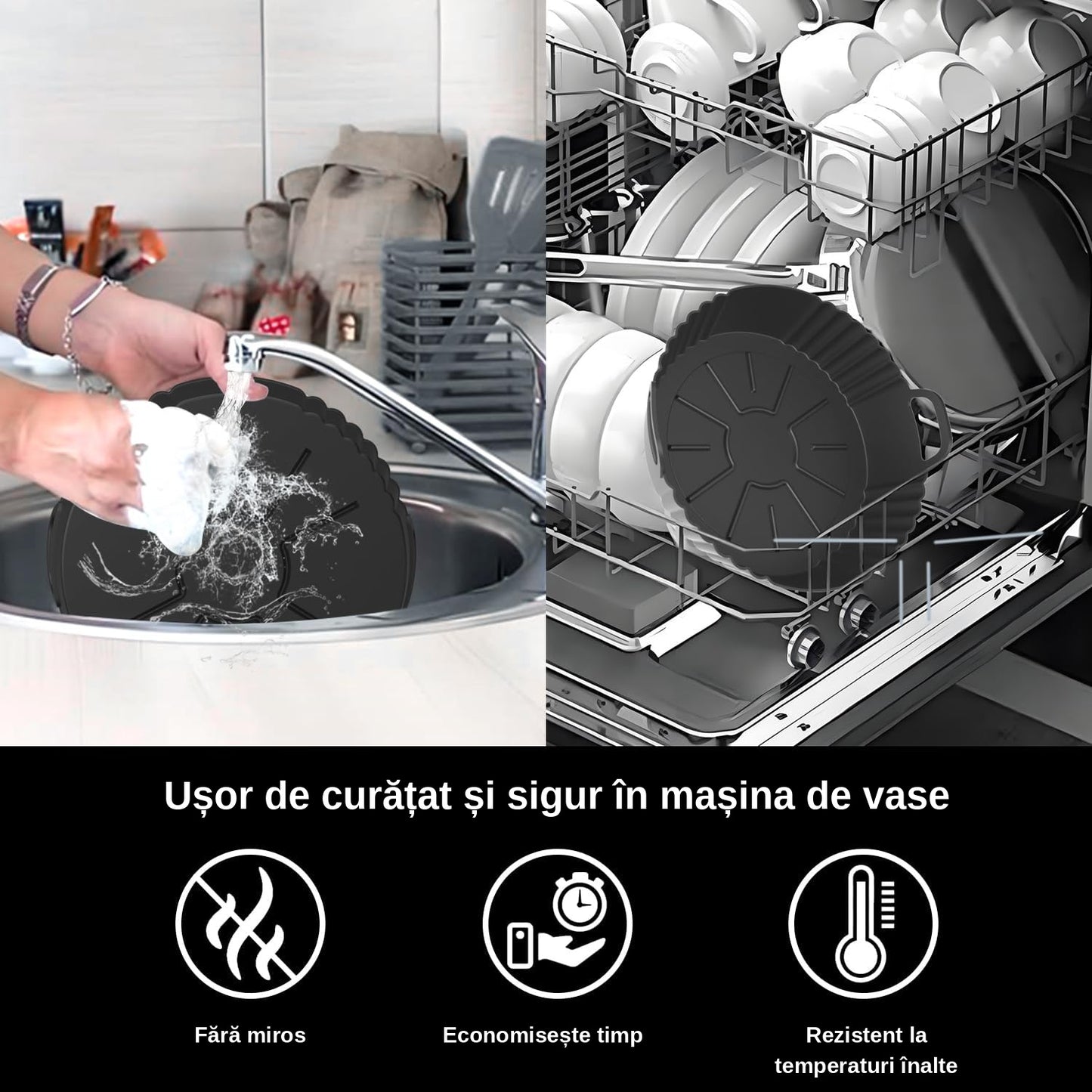 Forme Silicon Air Fryer Rotunde – Set 3 Buc, 20,5 cm, Reutilizabile, 240°C