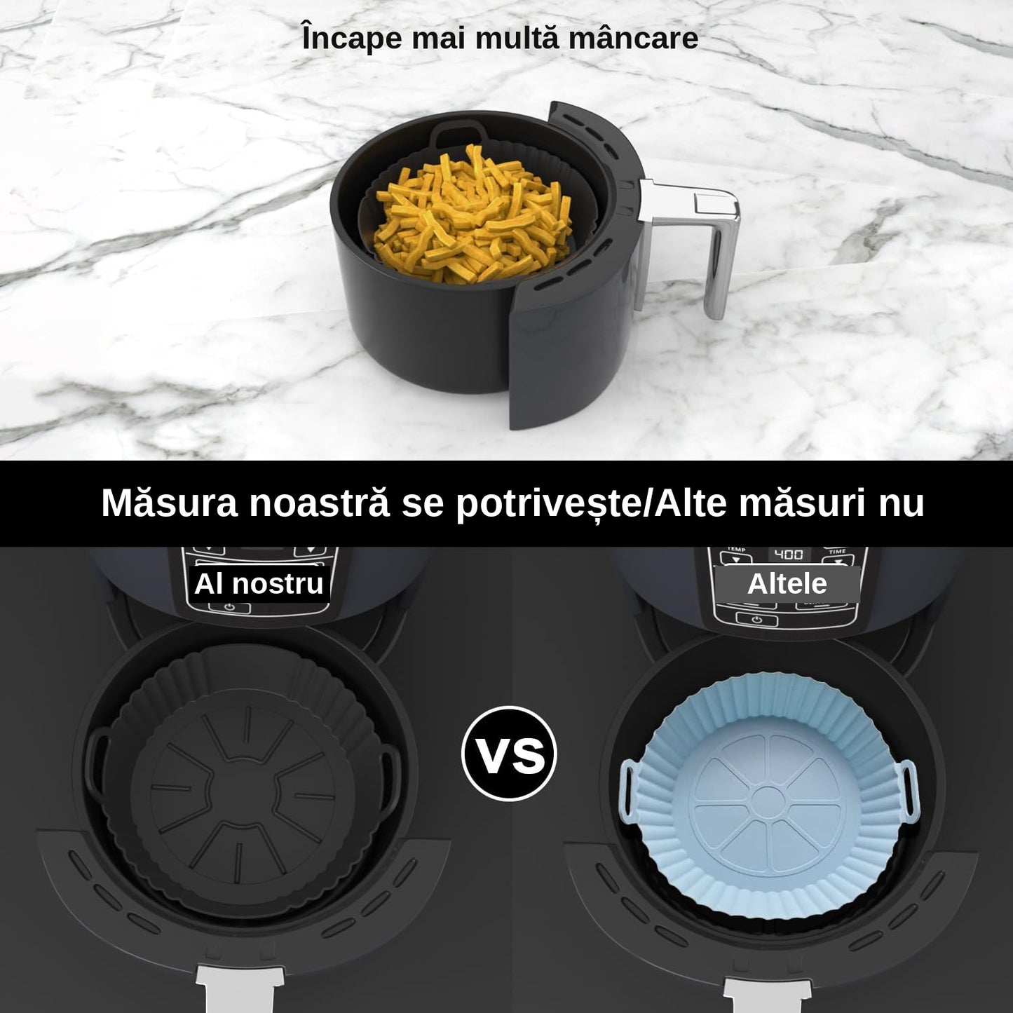 Forme Silicon Air Fryer Rotunde – Set 3 Buc, 20,5 cm, Reutilizabile, 240°C