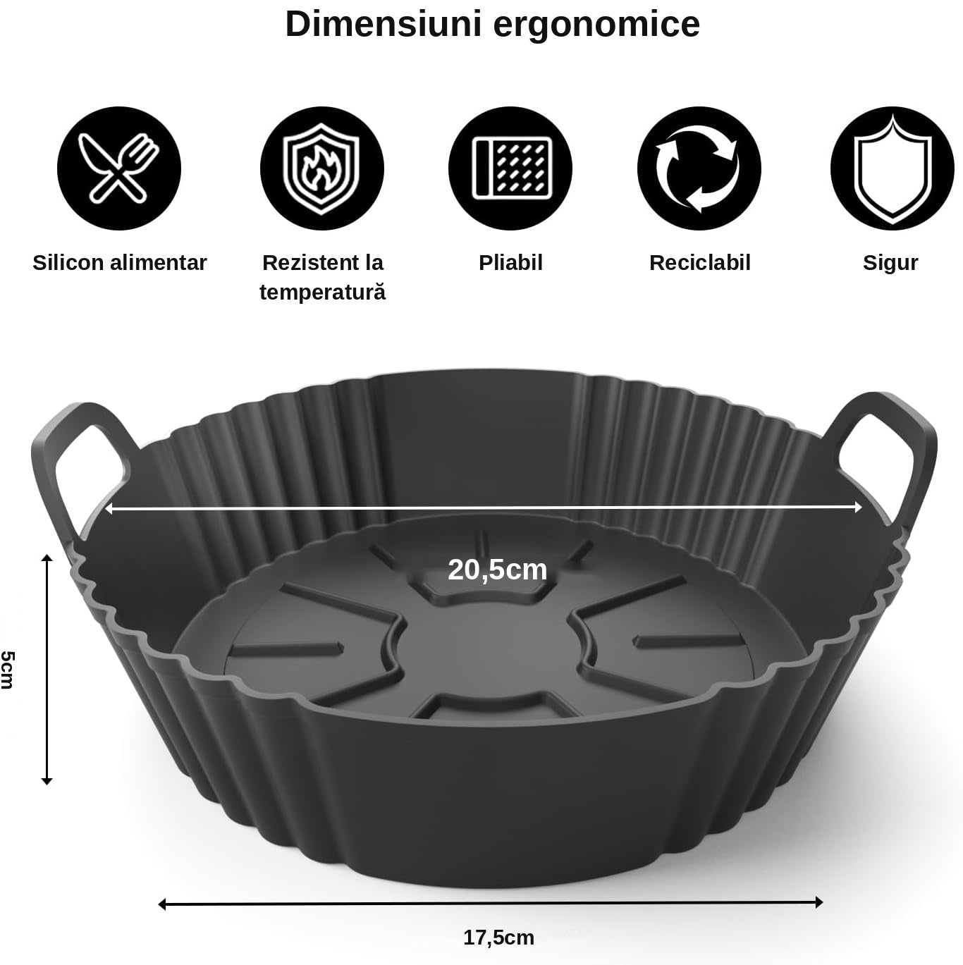 Forme Silicon Air Fryer Rotunde – Set 3 Buc, 20,5 cm, Reutilizabile, 240°C