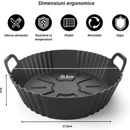 Forme Silicon Air Fryer Rotunde – Set 3 Buc, 20,5 cm, Reutilizabile, 240°C