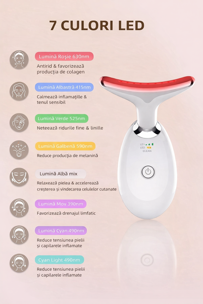 Aparat Cosmetic pentru Fata si Gat cu LED 7 Culori si EMS – Masaj Lifting & Ingrijire pentru Fermitatea Pielii